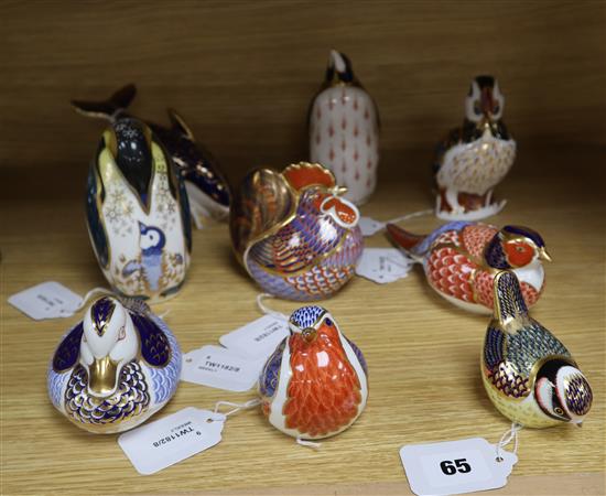 Nine Royal Crown Derby paperweights, gold stoppers, unboxed,
